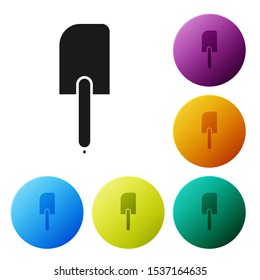 Black Spatula icon isolated on white background. Kitchen spatula icon. BBQ spatula sign. Barbecue and grill tool. Set icons colorful circle buttons. Vector Illustration