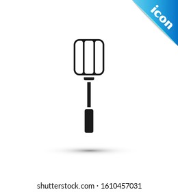 Black Spatula icon isolated on white background. Kitchen spatula icon. BBQ spatula sign. Barbecue and grill tool.  Vector Illustration