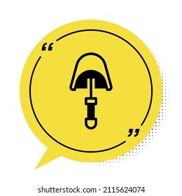 Black Spatula icon isolated on white background. Kitchen spatula icon. BBQ spatula sign. Barbecue and grill tool. Yellow speech bubble symbol. Vector
