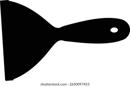 A black spatula or putty knife is isolated on a white background, commonly used for scraping or spreading materials.