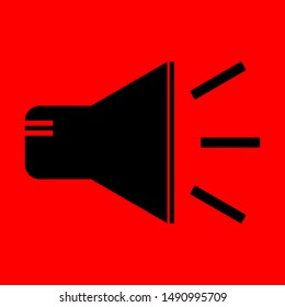 Black Speaker Icon or Logo With Two Stripes Combination on Red Background. 