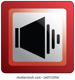 Black speaker icon on red rectangle button. Abstract easy to edit vector design. 