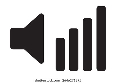 Ícone de alto-falante preto com indicador de nível de volume no branco