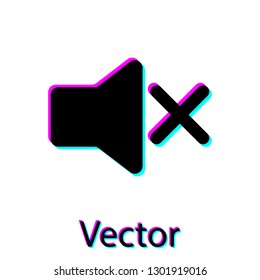 Black Speaker mute icon isolated on white background. No sound icon. Volume Off symbol. Vector Illustration