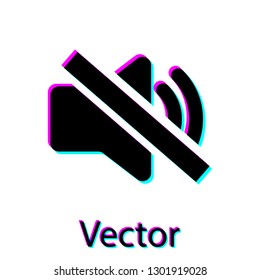 Black Speaker mute icon isolated on white background. No sound icon. Volume Off symbol. Vector Illustration