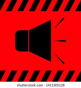 Black speaker on red background, vector illustration for design.