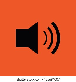 Black speaker vector icon. Orange background