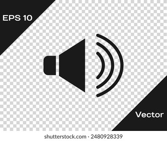 Black Speaker volume, audio voice sound symbol, media music icon isolated on transparent background.  Vector