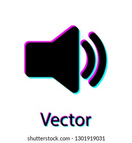 Black Speaker volume icon - audio voice sound symbol, media music icon isolated on white background. Vector Illustration