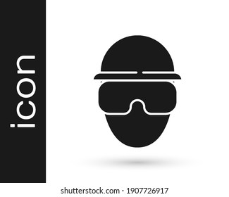 Icono del soldado de las fuerzas especiales negras aislado en un fondo blanco. Símbolo de defensa del ejército y la policía.  Vector