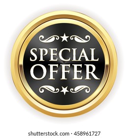 Black Special Offer Button Badge Gold Stock Vector (Royalty Free ...