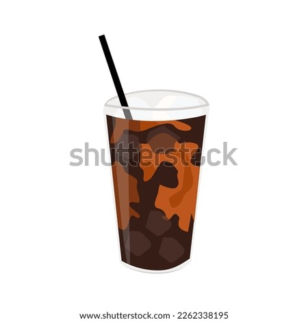 Black specialty ice coffee in transparent plastic cup and straw. Black tea asian takeaway. Colored flat vector illustration in trendy minimalist style isolated on white background.