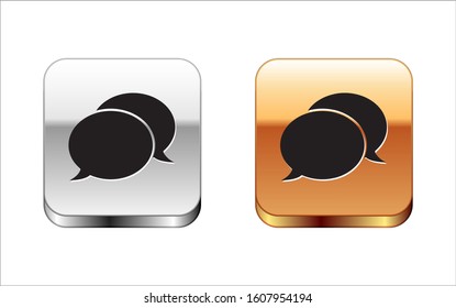Black Speech bubble chat icon isolated on white background. Message icon. Communication or comment chat symbol. Silver-gold square button. Vector Illustration