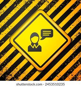 Icono de chat de burbuja de discurso negro aislado sobre fondo amarillo. Icono de mensaje. Símbolo de chat de comunicación o comentario. Señal de advertencia. Vector