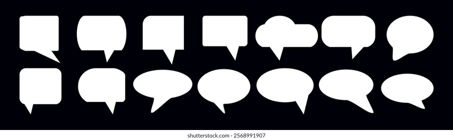 Black speech bubble collection. . Speak bubble text, cartoon chatting box, message box. Blank empty speech bubbles.