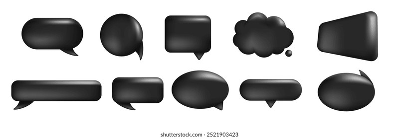 Black speech bubble for comments and review. The set of chatting, message and communications boxes. Thinking symbols collection.