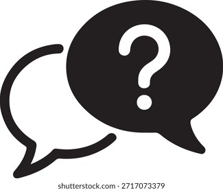 A black speech bubble contains a white question mark, visually representing a question or inquiry.
