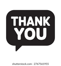 A black speech bubble displays the words thank you in white