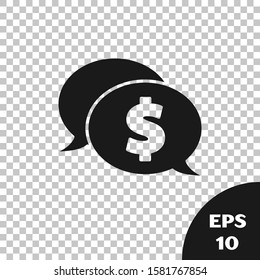 Black Speech bubble with dollar icon isolated on transparent background. Badge for price. Sale with dollar symbol. Promo tag discount.  Vector Illustration