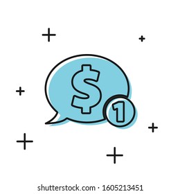 Black Speech bubble with dollar icon isolated on white background. Badge for price. Sale with dollar symbol. Promo tag discount.  Vector Illustration