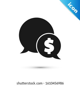 Black Speech bubble with dollar icon isolated on white background. Badge for price. Sale with dollar symbol. Promo tag discount.  Vector Illustration