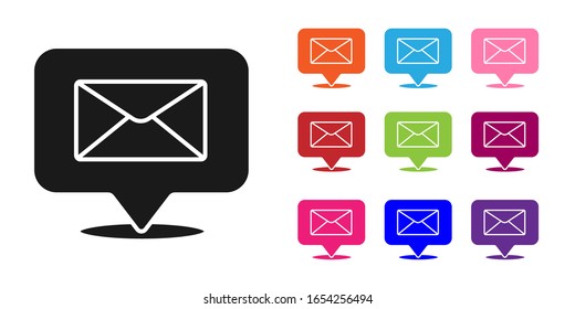 Black Speech bubble with envelope icon isolated on white background. Set icons colorful. Vector Illustration
