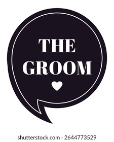 Bolha de fala preta com texto branco e um coração, expressando amor pelo noivo em seu dia de casamento, capturando a essência do romance e celebração em um elemento de design