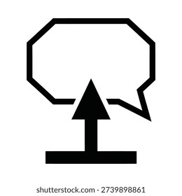 Black speech bubble icon with arrow pointing up on a white background for communication and feedback