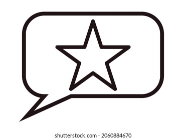 Icono de burbuja de habla negra sobre fondo blanco con estrella de clasificación.