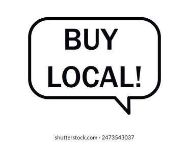 Icono de burbuja de voz negra con la frase "comprar local"