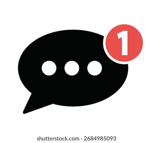 Icono negro de la burbuja del discurso con la insignia roja que muestra un nuevo mensaje, conveniente para los App del chat, las plataformas de comunicación, y el diseño de la interfaz de usuario