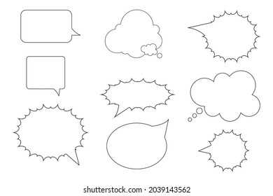 Black speech bubble icon set. Chat emblem. Message symbol. Communication backdrop. Vector illustration. Stock image.
