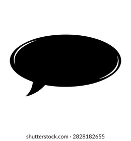 A black speech bubble icon used for representing dialogue, conversation, or communication in graphic and digital media.
