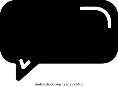 Black Speech Bubble Icon with White Outline and Check Mark Symbol on a White Background Representing Communication and Ideas in a Simple Vector