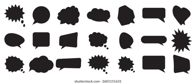 Black speech bubble icons for comics and design