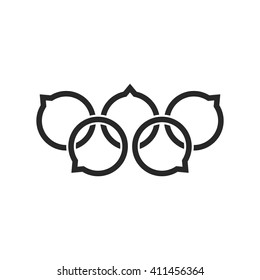 Black Speech Bubble Like Rings. Concept Of Five Rings, Imprint, Sportscast Emblem, Discussion. Flat Style Trend Modern Logotype Graphic Design Vector Illustration On White Background