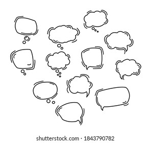 Black Speech bubble line icons. Hand drawn Black doodle. Dialog speech bubbles on white background. mobile technology. Vector illustration. 