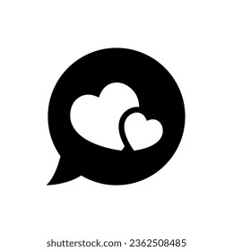 Black speech bubble with love icon vector. Heart sign symbol