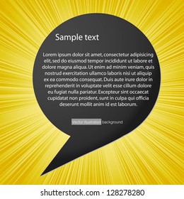 black speech bubble on yellow burst background. Vector.