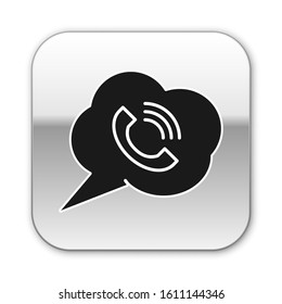 Black Speech bubble with phone call icon isolated on white background. Silver square button. Vector Illustration
