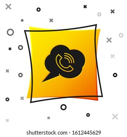 Black Speech bubble with phone call icon isolated on white background. Yellow square button. Vector Illustration