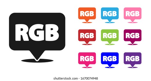 Black Speech bubble with RGB and CMYK color mixing icon isolated on white background. Set icons colorful. Vector Illustration