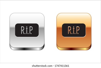 Black Speech bubble rip death icon isolated on white background. Silver-gold square button. Vector