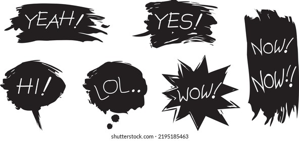 Black Speech bubble shapes. With Paint brush stroke. In Vector element.