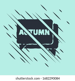 Black Speech bubble with text autumn icon isolated on green background. Glitch style. Vector Illustration