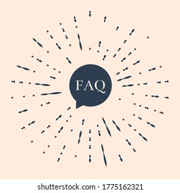 Black Speech bubble with text FAQ information icon isolated on beige background. Circle button with text FAQ. Abstract circle random dots. Vector Illustration