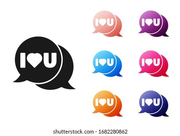 Black Speech bubble with text I love you icon isolated on white background. 8 March. International Happy Women Day. Set icons colorful. Vector Illustration