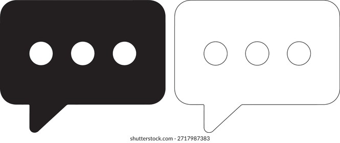 Una burbuja de discurso negra con tres puntos blancos y una burbuja de discurso blanca con tres puntos negros en un fondo blanco puro, diseño simple e icónico