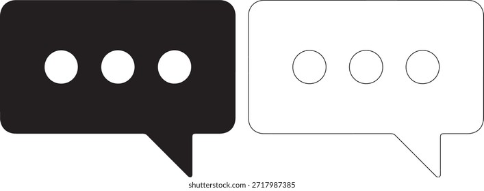 Una burbuja de discurso negra con tres puntos blancos y una burbuja de discurso blanca con tres puntos negros en un fondo blanco puro, diseño simple e icónico