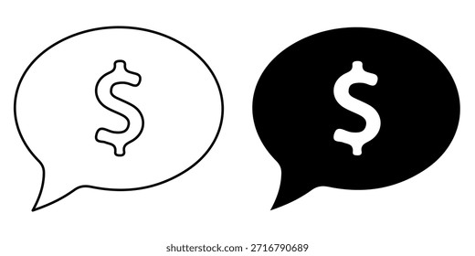 Eine schwarze Sprechblase mit einem weißen Dollarzeichen und eine weiße Sprechblase mit einem schwarzen Dollarzeichen.